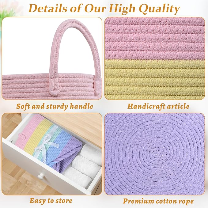 67L Rainbow Storage Basket for Organizing, Cotton Rope Woven Blanket Basket - Image 8