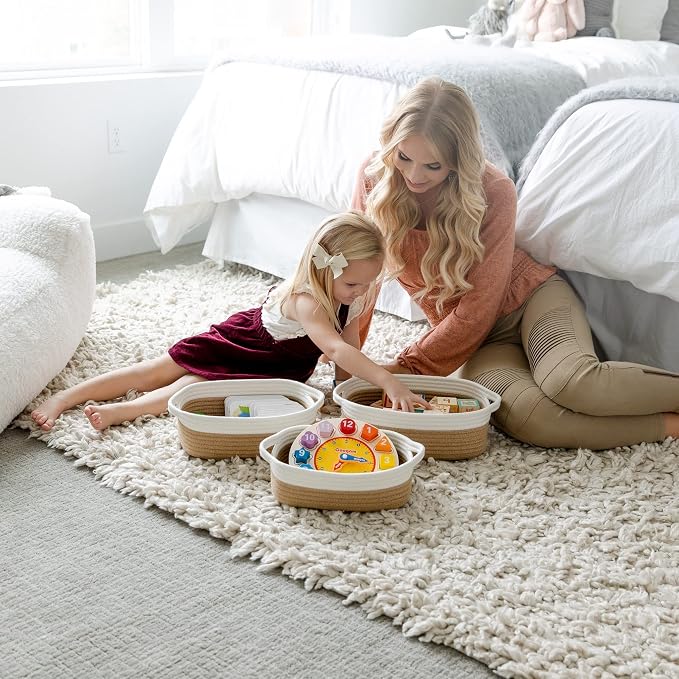 NaturalCozy 5-Piece Rectangle Storage Basket Set- Natural Cotton Rope Woven - Image 9