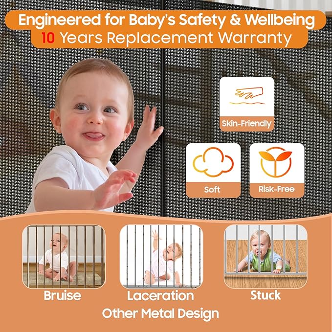 160" Retractable Baby Gates, Prevent from Crawling Underneath, Extra Wide Dog - Image 4