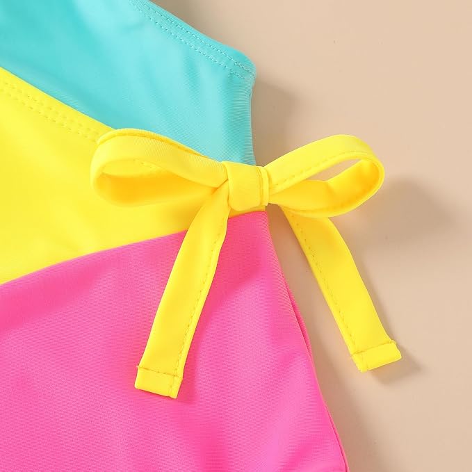 Happy Town Toddler Swimsuit Girl One Piece Bathing Suit Color Block Swimwear - Image 3