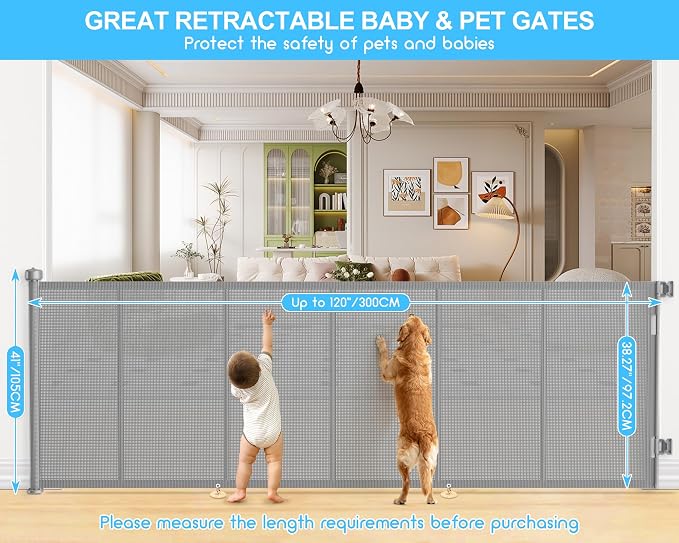120 Inch Retractable Baby Gates Extra Wide, 41 Inch Reinforced Extra Tall Gate - Image 2