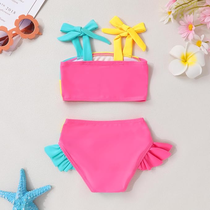 YOUNGER TREE Toddler Girls Two Pieces Swimsuit Color Block Stripe Swimwear - Image 3