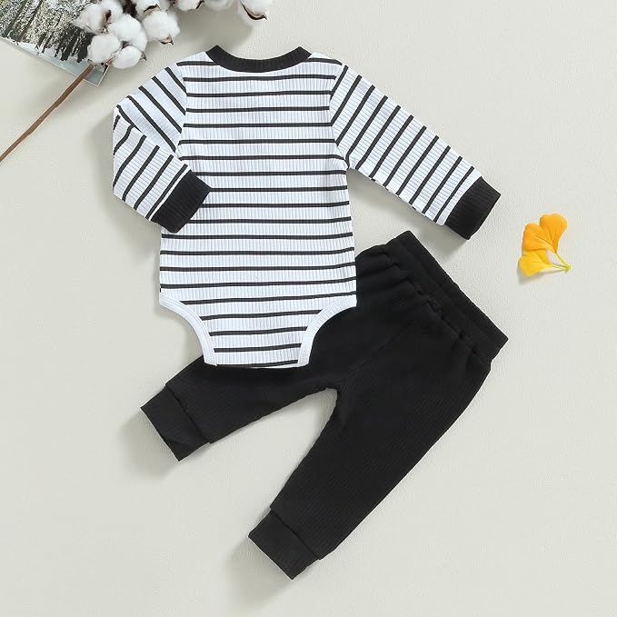 Newborn Baby Boy Girl Clothes Ribbed Knitted Long Sleeve Romper Pants Solid - Image 7
