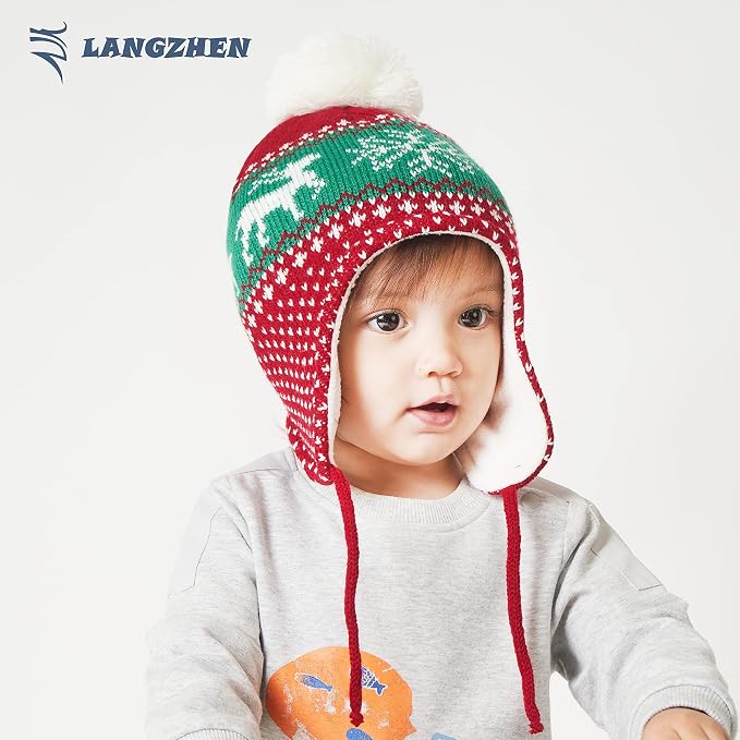 LANGZHEN Toddler Kids Infant Winter Hat, Earflap Knit Warm Cap Fleece Lined - Image 3
