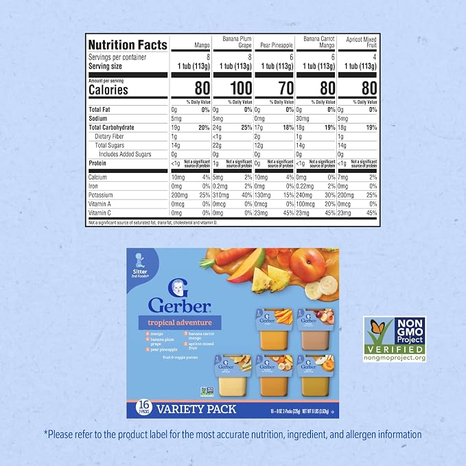 Gerber Stage 2 Baby Food, Tropical Adventure Puree Tubs, No Added Colors or - Image 2