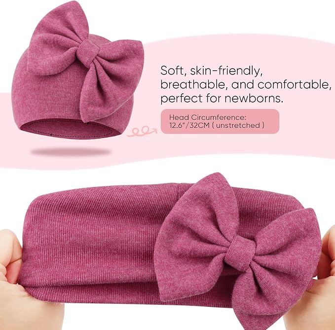 BQUBO Newborn Baby Hats Mittens Set Hospital Hat Beanie Infant Bow Hats Baby - Image 7