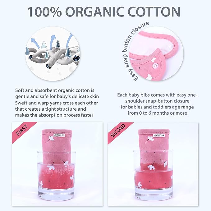 DOKMA Set 8 Organic Cotton Baby Drool Bibs - Image 3