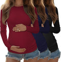 Riyiper 3 Pack Women's Maternity Shirts Long Sleeve Ribbed Knit Pregnancy Tees by Riyiper