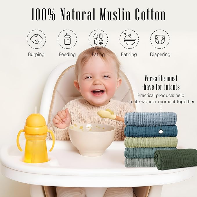 SWEET DOLPHIN 12 Pack Muslin Burp Cloths Large 100% Cotton Burping Clothes - Image 6