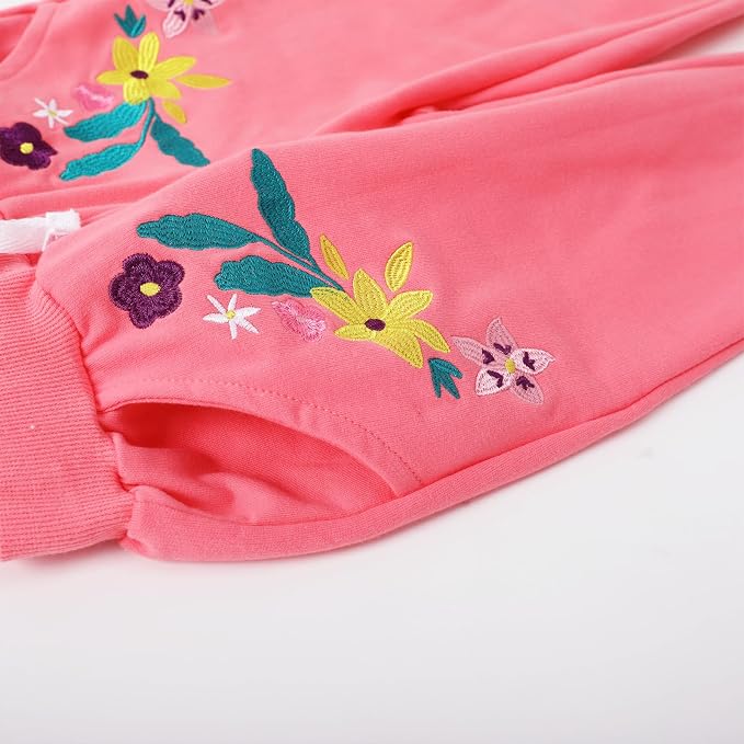 HILEELANG Girls Cotton Joggers Sweatpants Embroidery Drawstring Waist Pockets - Image 7