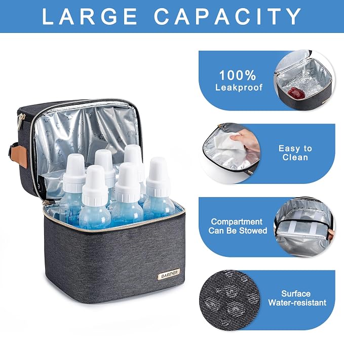 Breastmilk Cooler Bag with Ice Pack Fits 6 Baby Bottles up to 9 Ounce, - Image 4