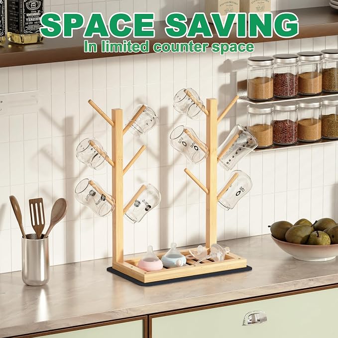 Baby Bottle Drying Rack, Vertical Bamboo Bottle Dryer Holder - Image 3