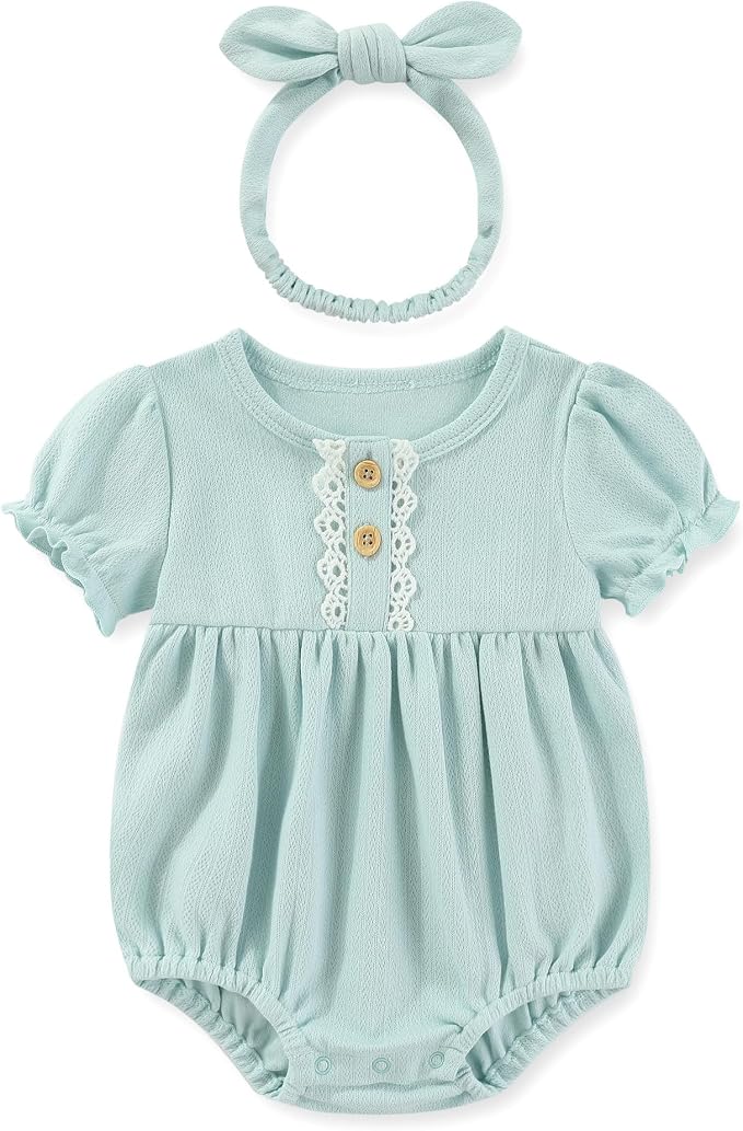 Newborn Baby Girl Clothes Cotton Bubble Romper Floral Short Sleeve Bodysuit 3 - Image 2