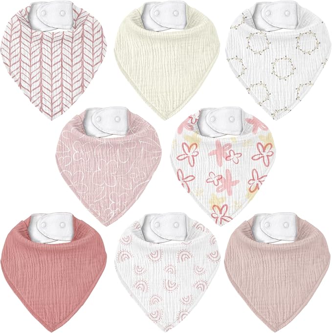 Muslin Baby Bibs 8 Pack, Baby Bandana Drool Bib by CivaruaKids