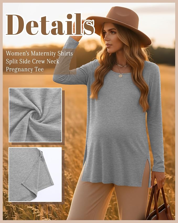 Riyiper 3 Pack Women's Maternity Long Sleeve T-Shirts Round Neck Side Split - Image 3