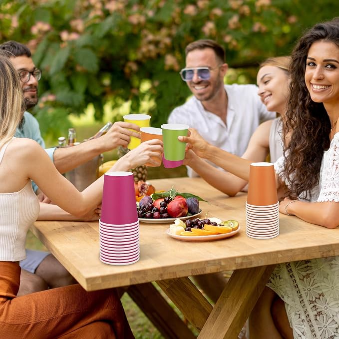 URATOT 60 Pieces 9 Ounce Disposable Paper Cups Neon Color Party Cups Drinking - Image 6