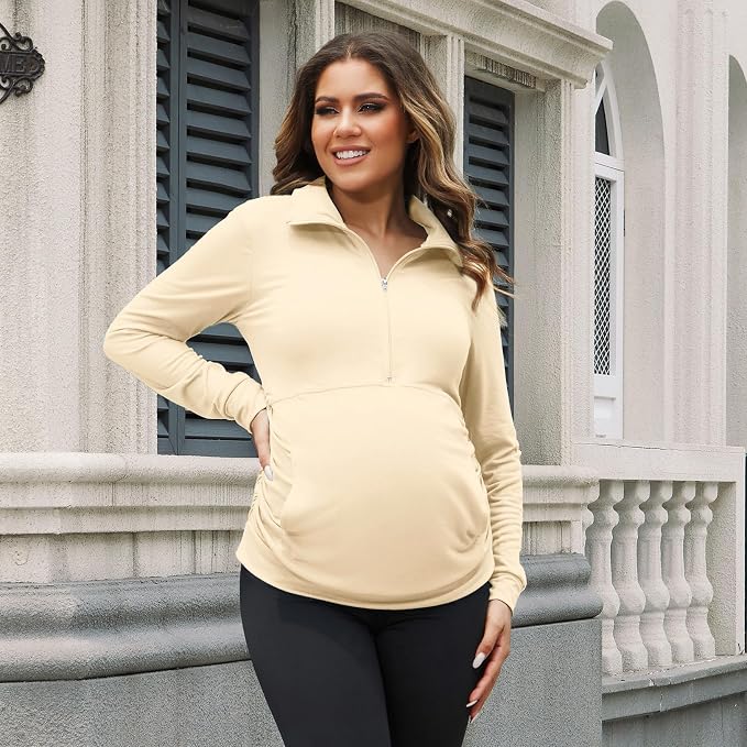 GINKANA Maternity Women's Long Sleeve Shirt Half Zipper Lapel Lightweight - Image 4