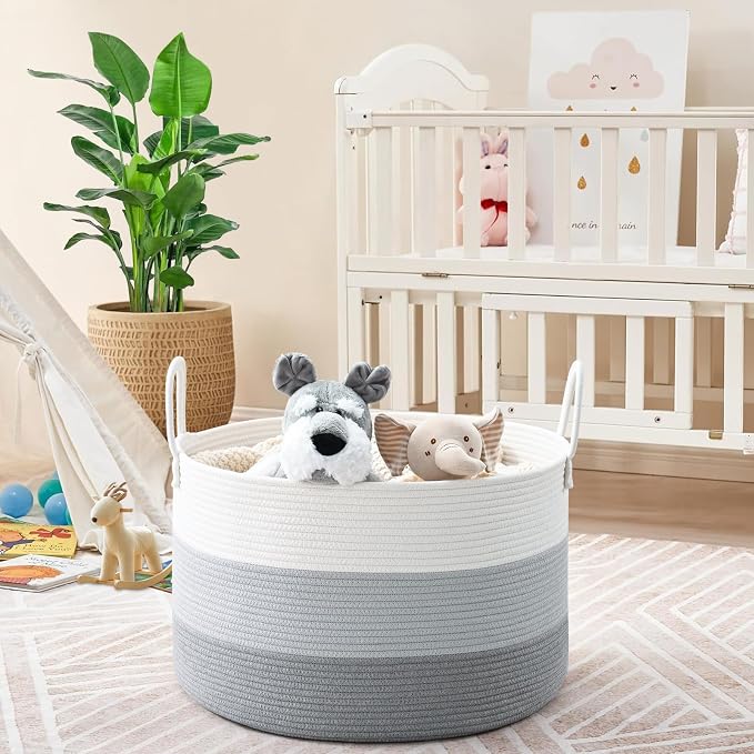 67L Storage Basket for Organizing, Cotton Rope Woven Blanket Basket, Toy - Image 2