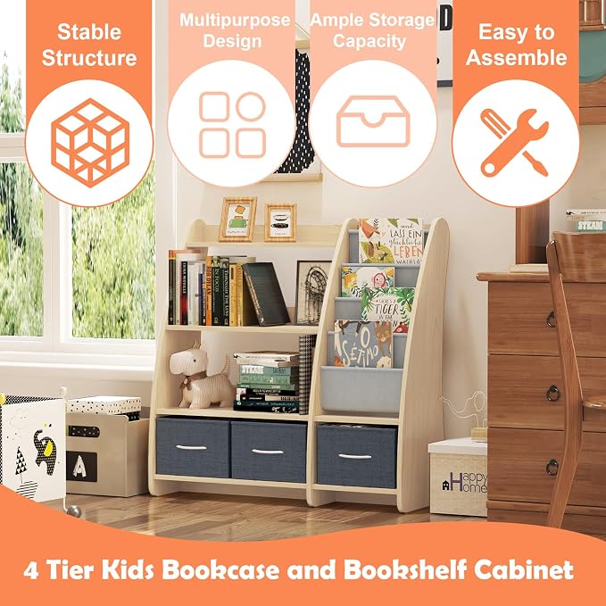 Kids Bookshelf Wood Toy Storage Organizer Cabinet Children Bookcase Toddler - Image 6