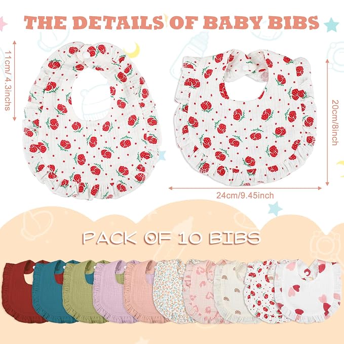 Seematn 10 Pcs Baby Muslin Bibs Drool Bibs Bandana Ruffle Soft Cotton - Image 2