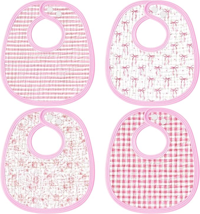 4 Piece Drooling Bibs for Baby Boys Girls, Soft Triple Layer Cotton Muslin by Unknown