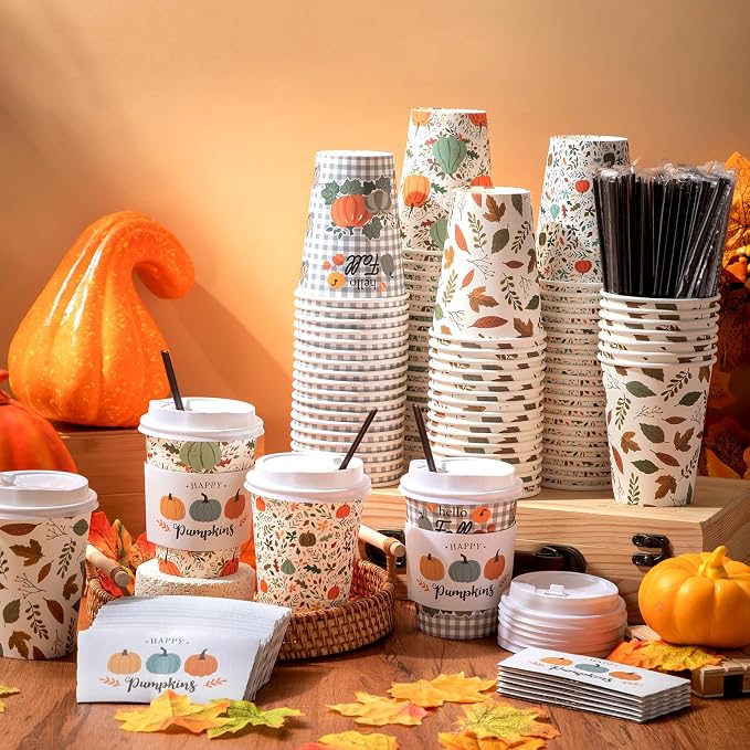 Lallisa 100 Sets Fall Thanksgiving Coffee Cup Bulk - Image 3
