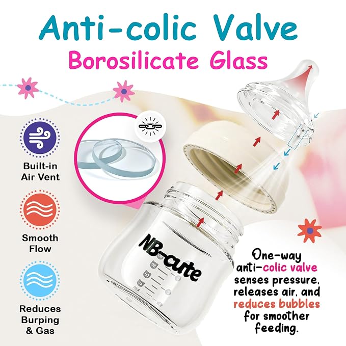 Glass Baby Bottles Anti Colic Set 2 Pack 3oz and 6oz BPA Free Heat Resistant - Image 3