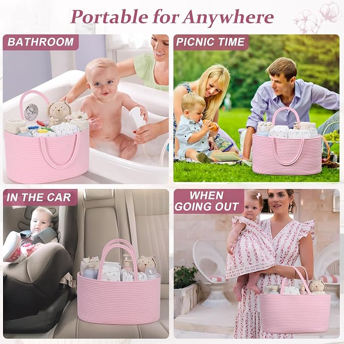 Baby Diaper Caddy Organizer, Cotton Rope Diaper Basket, Baby Basket - Image 4