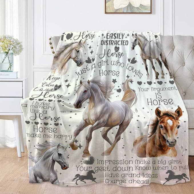Horse Blanket for Adults, Flowers Animals Throw Blanket for Girls Boys by AUSMART