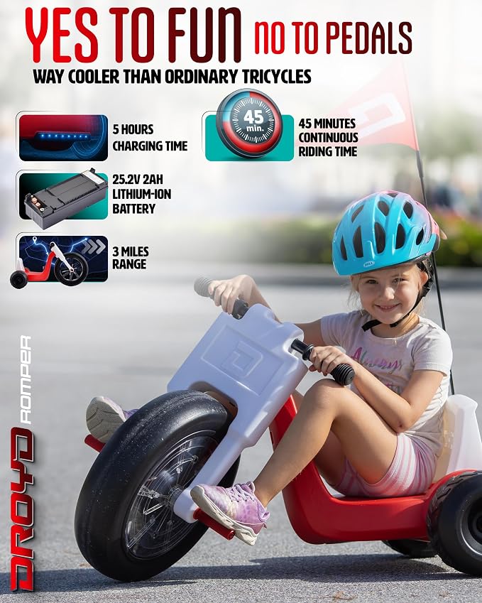 Droyd Romper Electric Tricycle for Kids 3+ Years, 24V Toy 3-6 MPH Max Speed & - Image 2