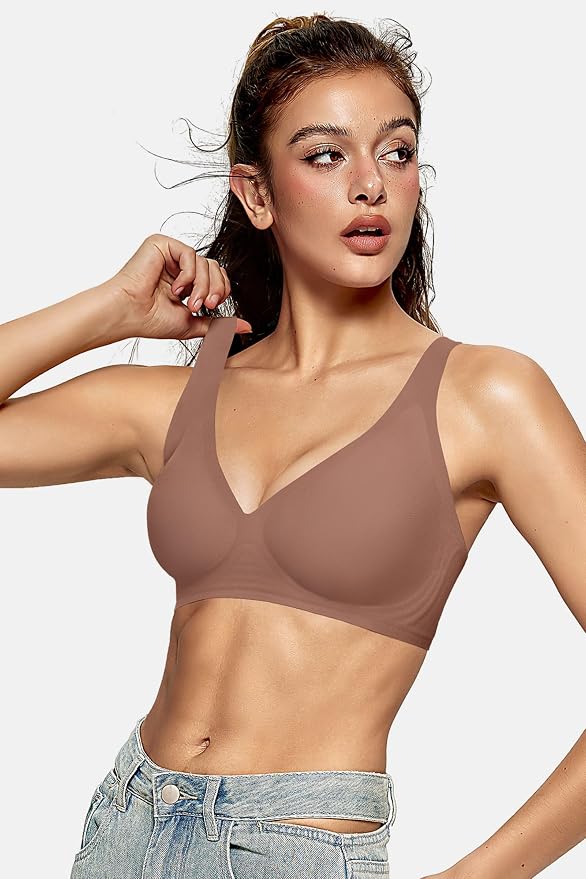 OEAK Womens Deep V Bras Wireless Comfortable Bra Supportive No Underwire Bras - Image 5