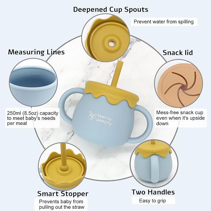 Honey Jar Pot 3-in-1 Silicone Training Cup 8.5oz, Baby Sippy Cup - Image 6