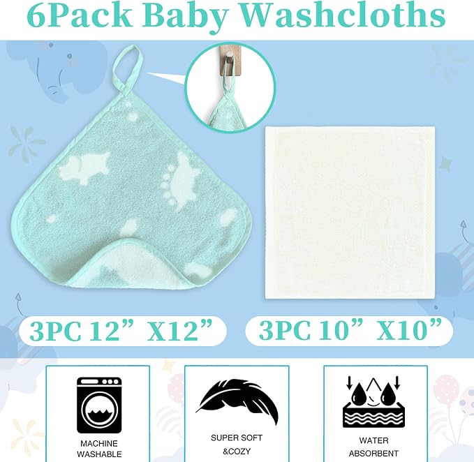 VOOVA & MOVAS 6 Pack 100% Cotton Baby Washcloths | 12x12 Inches | Highly - Image 3