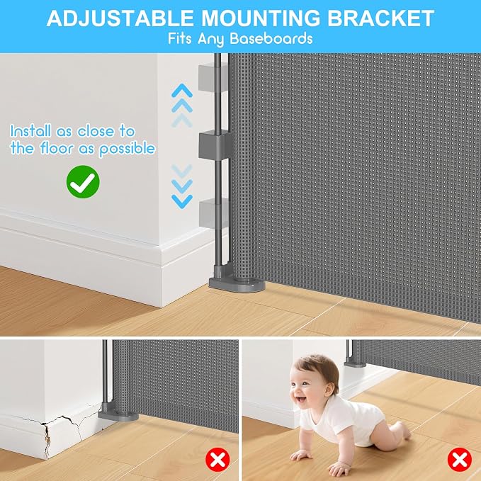 196 Inch Retractable Baby Gates Extra Wide, 41 Inch Reinforced Extra Tall Gate - Image 7