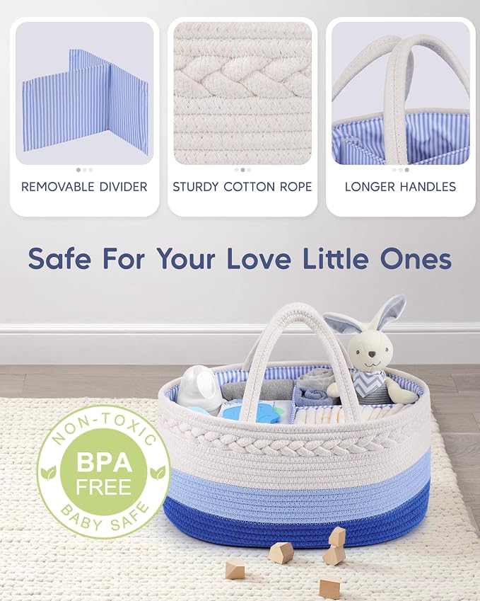 Maliton Baby Diaper Caddy Organizer, Cotton Rope Diaper Caddy Basket, Large - Image 3
