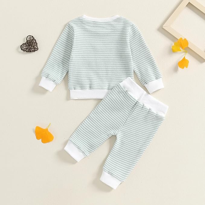 Toddler Baby Boy Fall Clothes Waffle Outfit Long Sleeve Color Blocking - Image 6