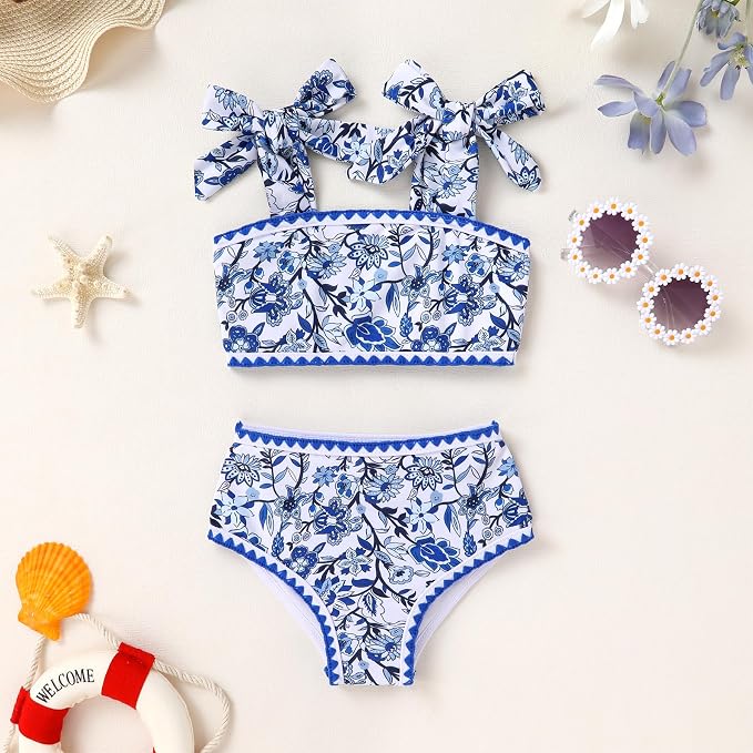 YOUNGER TREE Toddler Girls Two Pieces Swimsuit Color Block Stripe Swimwear - Image 2
