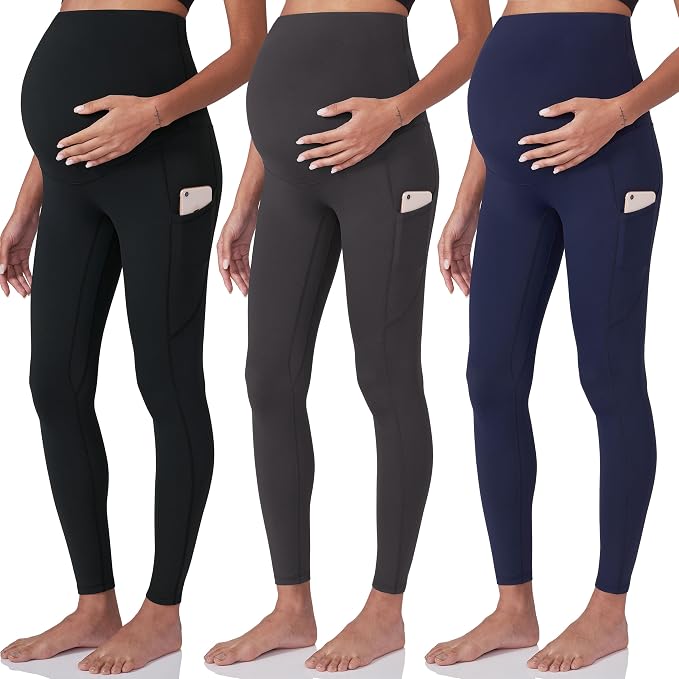 POSHDIVAH 3 Pack Women's Maternity Workout Leggings Over The Belly Pregnancy by Poshdivah