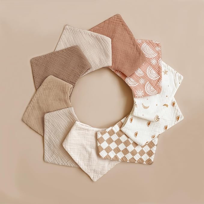 Konssy Muslin Baby Bibs 10 Pack Baby Bandana Drool Bibs 100% Cotton - Image 6
