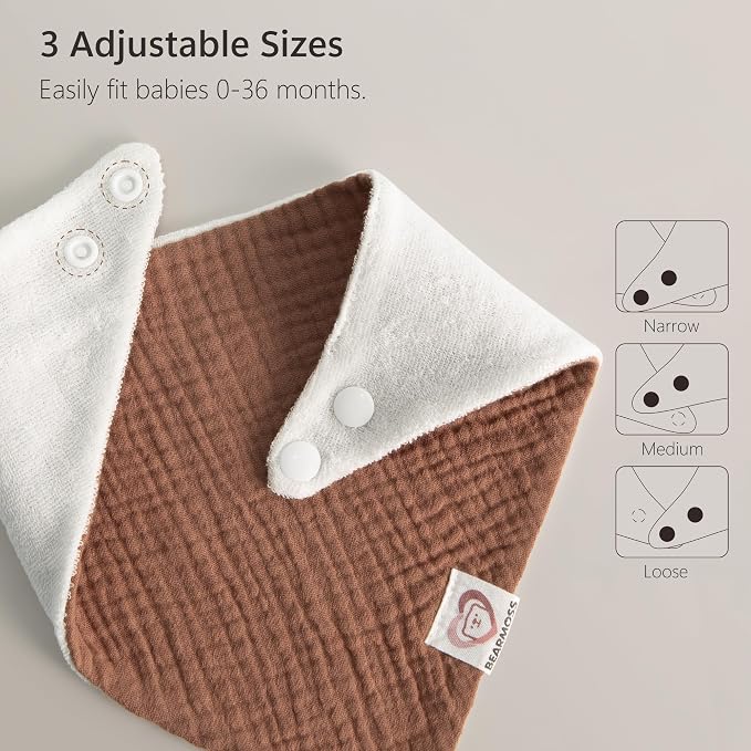 Bearmoss Muslin Baby Bibs 8 Pack Soft Bandana Bibs - Image 7