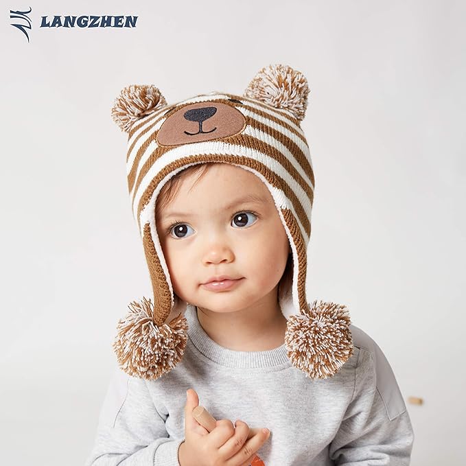 LANGZHEN Toddler Kids Infant Winter Hat, Earflap Knit Warm Cap Fleece Lined - Image 4