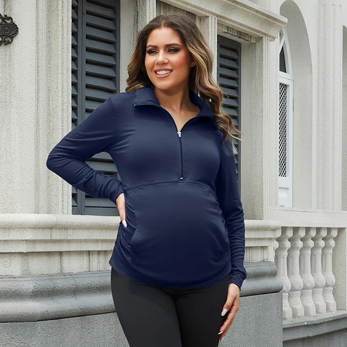 GINKANA Maternity Women's Long Sleeve Shirt Half Zipper Lapel Lightweight - Image 4