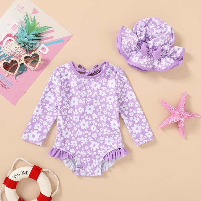 YOUNGER TREE Infant Baby Girls Swimsuit Long Sleeve Swimsuits One Piece - Image 2