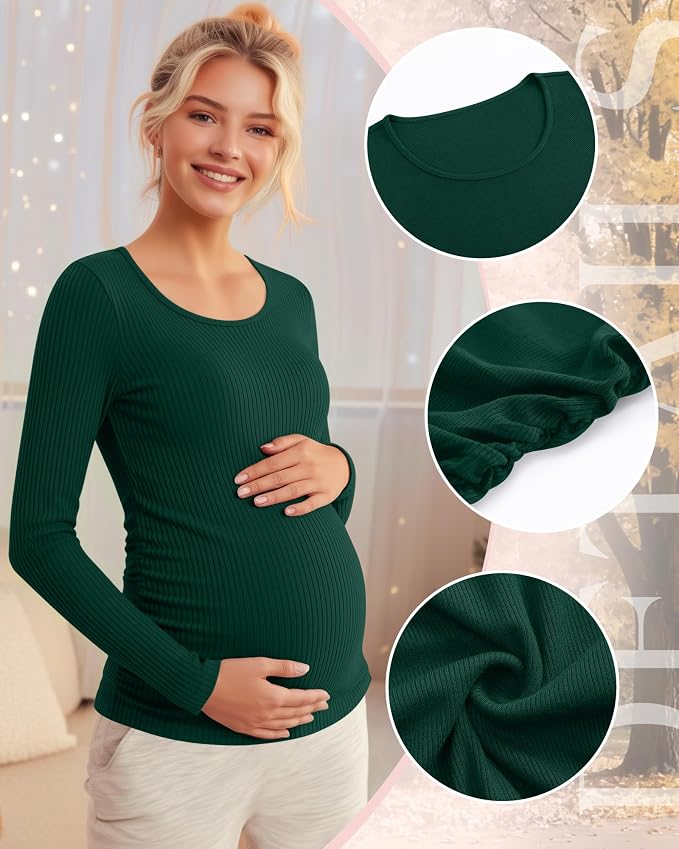 Riyiper 4 Pack Women's Maternity Shirts, Long Sleeve Cotton Ribbed Pregnancy - Image 5