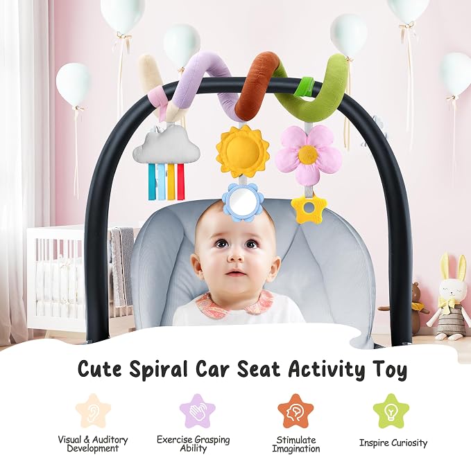 Stuffed Spiral Baby Car Seat Toys, Best Newborn, Soft Infant Essentials Must - Image 5