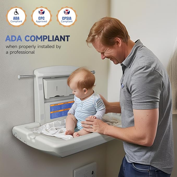 AIKE Commercial Horizontal Baby Changing Station, Wall Mounted Foldable Baby - Image 3