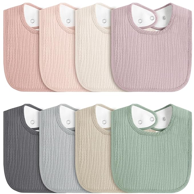 8-Pack Baby Muslin Bibs, Soft Cotton Drool Bibs by MairMore
