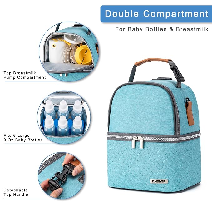 Breastmilk Cooler Bag with Ice Pack Fits 6 Baby Bottles up to 9 Ounce, Breast - Image 3