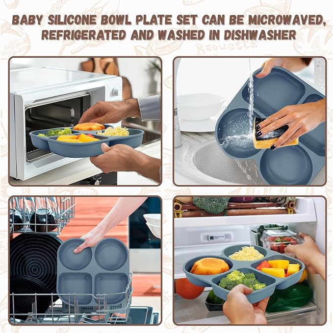 Silicone Feeding Set, Led Weaning Supplies, Food Tableware Suction Plate - Image 6
