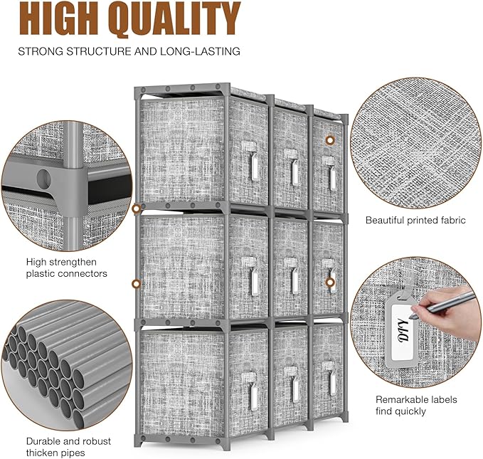 9 Cube Closet Organizer with Beautiful Printed Drawers + Labels, Storage Shelf - Image 6